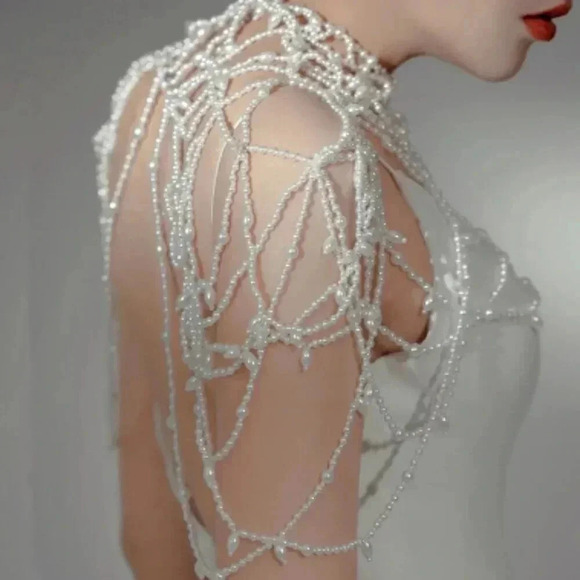 Beautiful Handmade Pearl Shoulder Wrap For Weddings, Formal Occasions & Proms - Picture 2 of 5